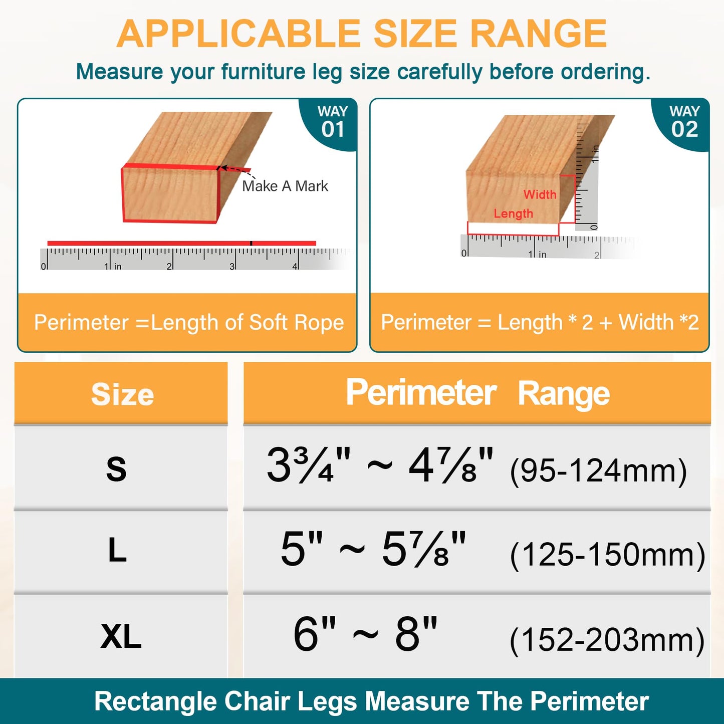 32 Pcs Rectangle Chair Leg Floor Protectors for Hardwood - Silicone Felt Furniture Pads, Scratch/Noise Reducing Covers, Small (Fits Perimeter 3-3/4" to 4-7/8")