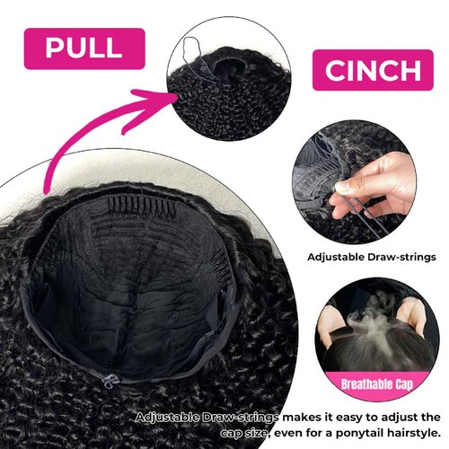VIVIBABI Afro Kinky Curly 3 In 1 Half Wig Human Hair Seamless Flip Over Wear and Go Glueless Wigs Beginner Friendly 180% Density Curly Hair Drawstring Headband Wig 20Inch