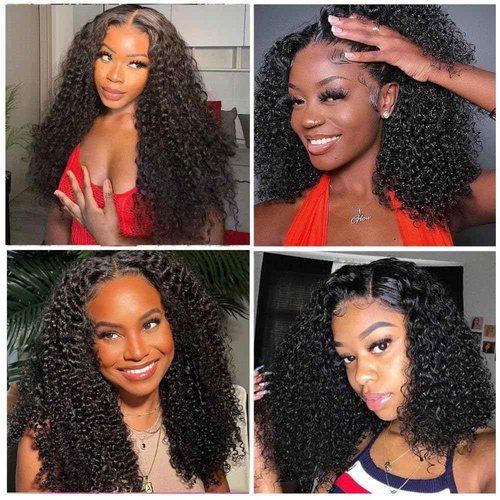 Bestdilin Kinky Curly Wig Human Hair 13x6 Lace Frontal 220% Density 16 Inch Afro Kinky-Curly Bob HD Transparent Lace Front Wig for Women Pre Plucked With Baby Hair Glueless Short Kinky Curly Wigs