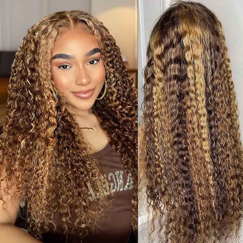 ACIWP Highlight Ombre Lace Front Wig Human Hair Pre Plucked 13x6 HD Honey Blonde 4/27 Deep Wave Lace Frontal Wigs 200% Density Glueless Colored Wigs for Women Wet and Wavy Lace Front 16 Inch