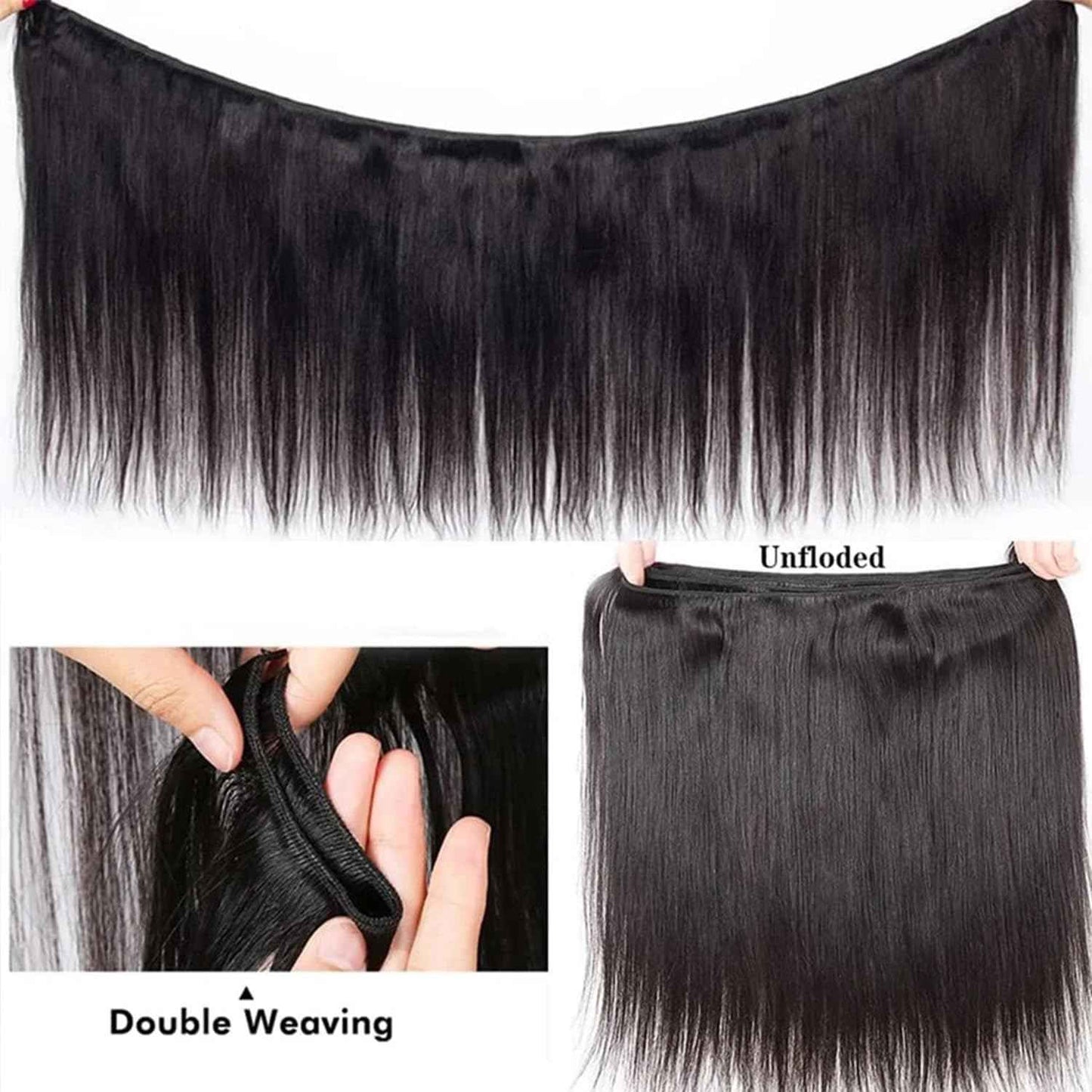 Human Hair Bundles,Straight 4 Bundles 12 12 12 12 Inch,16A Bundles Human Hair,100% Unprocessed Virgin Brazilian Hair Extensions Double Weft, Quick Weave Sew In Hair Bundle