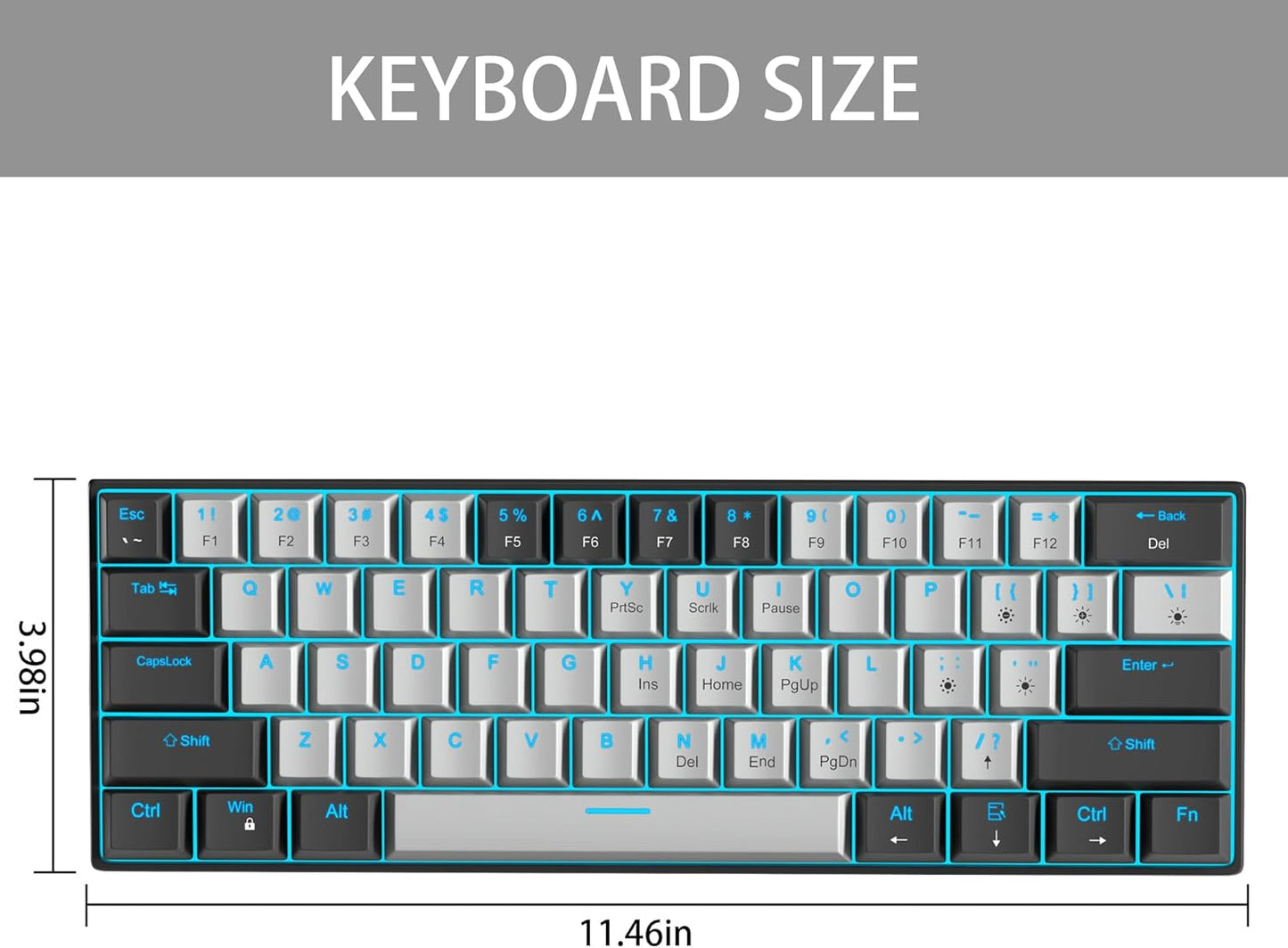 60% Mechanical Gaming Keyboard, White Gaming Keyboard with Red Switches, Detachable Type-C Cable Mini Keyboard with Blue LED Light for/PC/Laptop