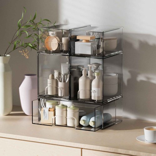 Binceen 5 Pack Stackable Storage Drawers, Clear Plastic Organizer Bins with Pull-out Handle for Makeup, Ideal for Vanity, Bathroom, Undersink, Cabinet, Pantry Organization