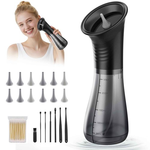 Upgraded Ear Wax Removal, Ear Cleaner with LED Display & Dual Tank,IPX7 Effective & Safe Ear Cleaning Kit Includes 19 Tips, Cotton Swabs for Home (100Black)