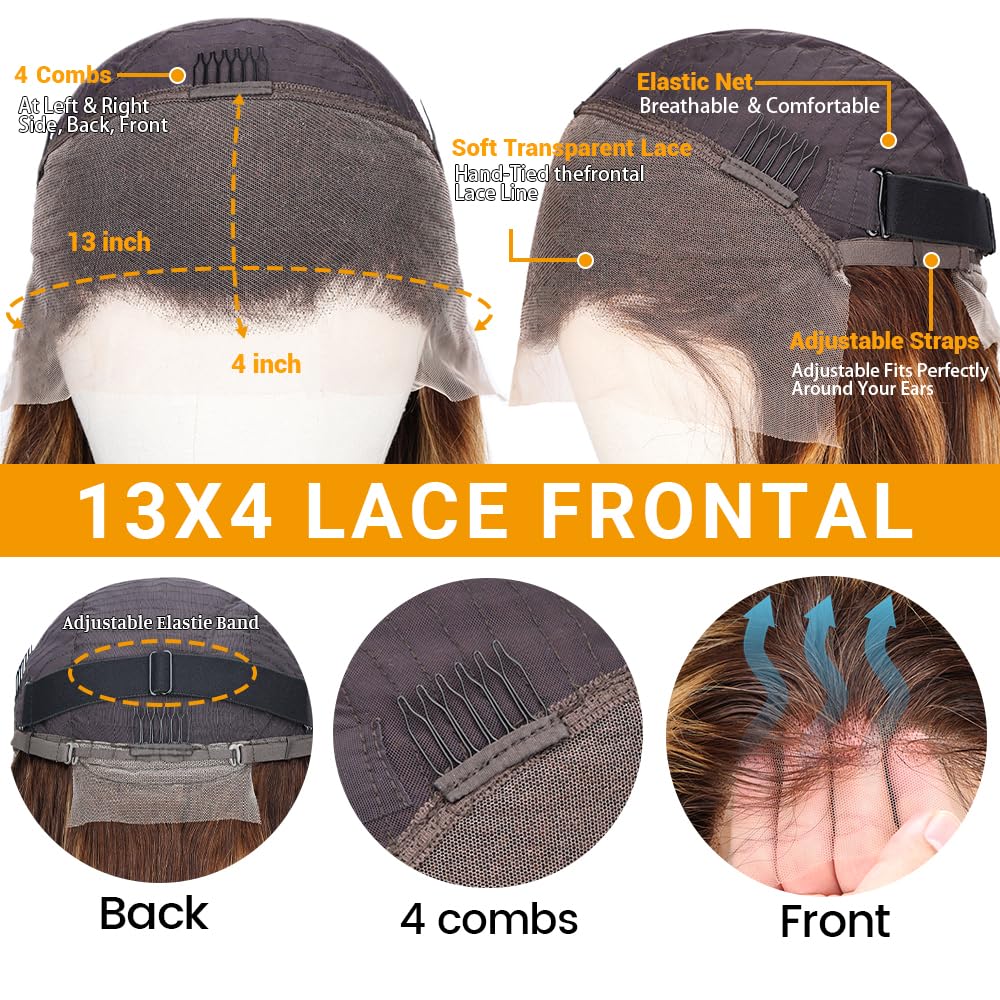 13x4 Lace Front Wigs Human Hair Body Wave Honey Blonde Wigs Human Hair Pre Plucked Honey Blonde 4/27 Colored Wig HD Transparent Lace Frontal 13x4 Body Wave Wigs Pre Plucked With Baby Hair 30Inch