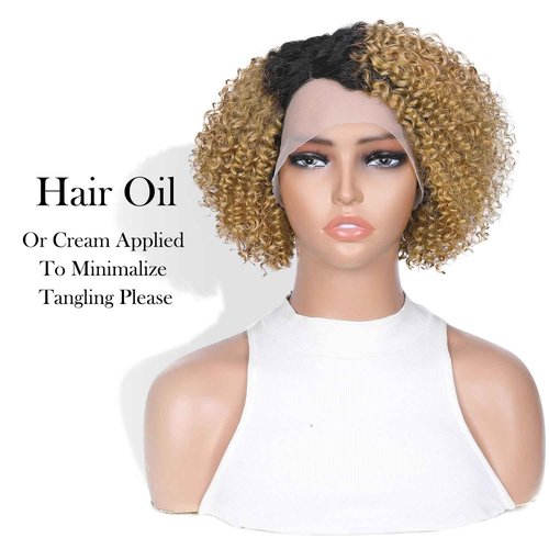WIGER Short Curly Bob Lace Front Human Hair Wig Ombre Blonde Pixie Curly Glueless Wigs Side Part HD Lace Water Wave Wig Brazilian Virgin Human Hair Afro Kinky Lace Frontal Wigs (OT1B/27)