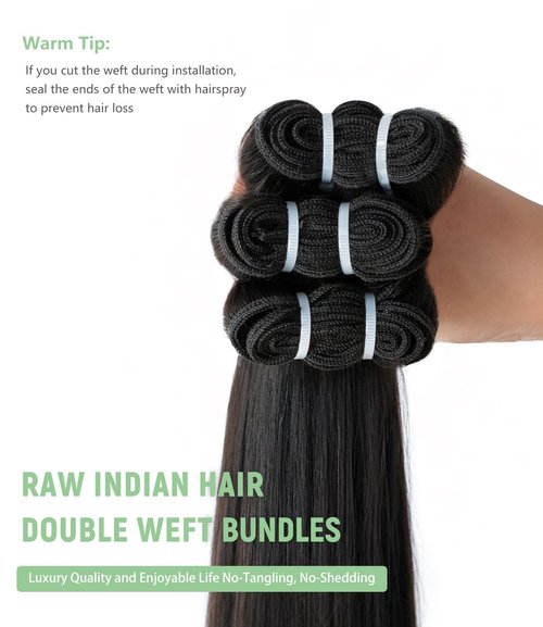 mlip Raw Bundles Human Hair Straight, No Tangle Shedding, Keep Texture Silky Soft After Multiple Washes, 15A Raw Indian Hair Bundles 18 Inches, Triple Lifespan 3X