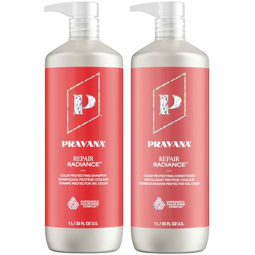 PRAVANA Repair Radiance Shampoo and Conditioner Set | Restores & Nourishes | For Damaged, Color-Treated Hair | Reduces Breakage & Split Ends | Chromasilk Enhances Shine & Protection | Vegan | 33 Fl Oz