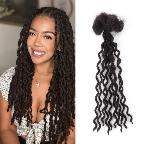 Curly Wave Loc Extensions Human Hair 0.4cm&0.6cm width 6-18 inch 10,30 strands 100% human hair locs extensions for men women Handmade Permanent Dread Extensions0.6cm 12inch 30strands