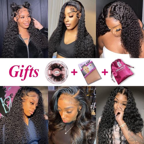 Alibeauty 13x4 HD Transparent Lace Front Wigs Human Hair Pre Plucked Hairline with Baby Hair 200 Density Brazilian Water Wave Wigs for Black Women(14 Inch)