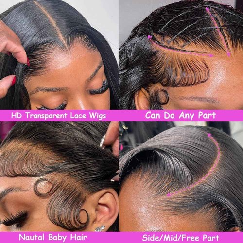 Wgfd 13x6 Body Wave Lace Front Wigs Human Hair Pre Plucked 180% Density HD Transparent Lace Frontal Wigs for Women Bleached Knots with Natural Hairline 22Inch