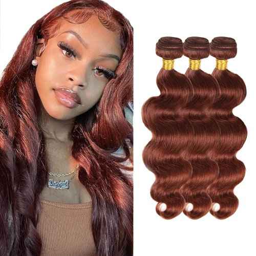 24 26 28 inch Copper Red Human Hair Bundles Reddish Brown Body Wave Bundle #33 Body Wave Human Hair Bundles Brown Bundle