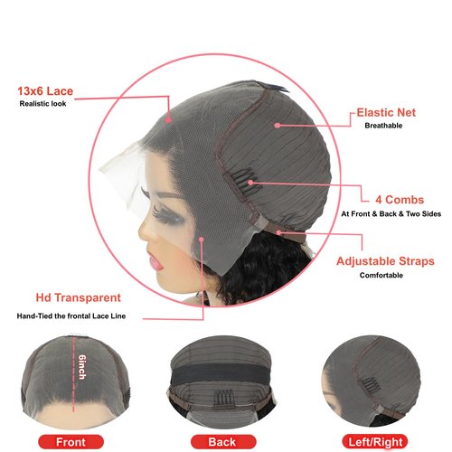 EMOBANA Bob Wig Human Hair 13x6 Lace Front Wigs 16 Inch Loose Body Wave HD Lace Frontal Wigs Glueless Wigs Human Hair Pre Plucked Wear and Go Short Bob Wigs for Black Women Natural Black Color