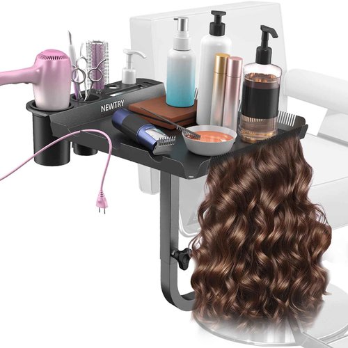 NEWTRY Salon Tray Attached to Chair, 360° Rotation Salon Metal Tray for Barber Chair Adjustable Height & Width, Ideal Attachment for Barber Chairs, Hair Color & Extension Tool Tray