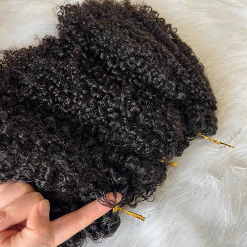 Knotless Pre Separated Crochet Human Hair Extensions Afro Kinky Curly Mongolian Virgin Braiding Hair Invisible Pre Looped Feather Braids Bundles For Black Women Walnut Hair 16inch 60g
