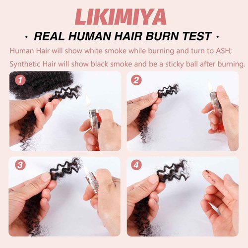 Afro Kinkys Bulk Human Hair for Mini Twist Braiding Braids Locs Dreadlock Extensions Afro Kinky-Curly Human Braiding Hair Bundles For Men Women Kids 8 Inch 4 Bulks 120g #1B Natural Black Soft Fluffy