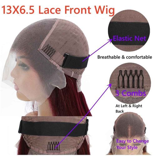 99j Burgundy Lace Front Wigs Human Hair 13x6.5 HD Burgundy Colored Lace Front Wigs Human Hair 250% Density Glueless Straight Wigs Human Hair Pre Plucked with Baby Hair (22 inch, 99j)