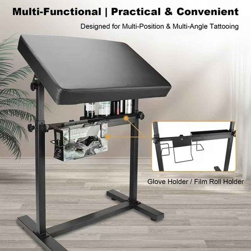 WZPB Tattoo Armrest Stand, Tattoo Arm Rest Stand Adjustable, Tiltable Thickened Black Leather Cushion, Stable Four Corner Base, Portable Tattoo Armrest for Studio Salon Tattoo XL
