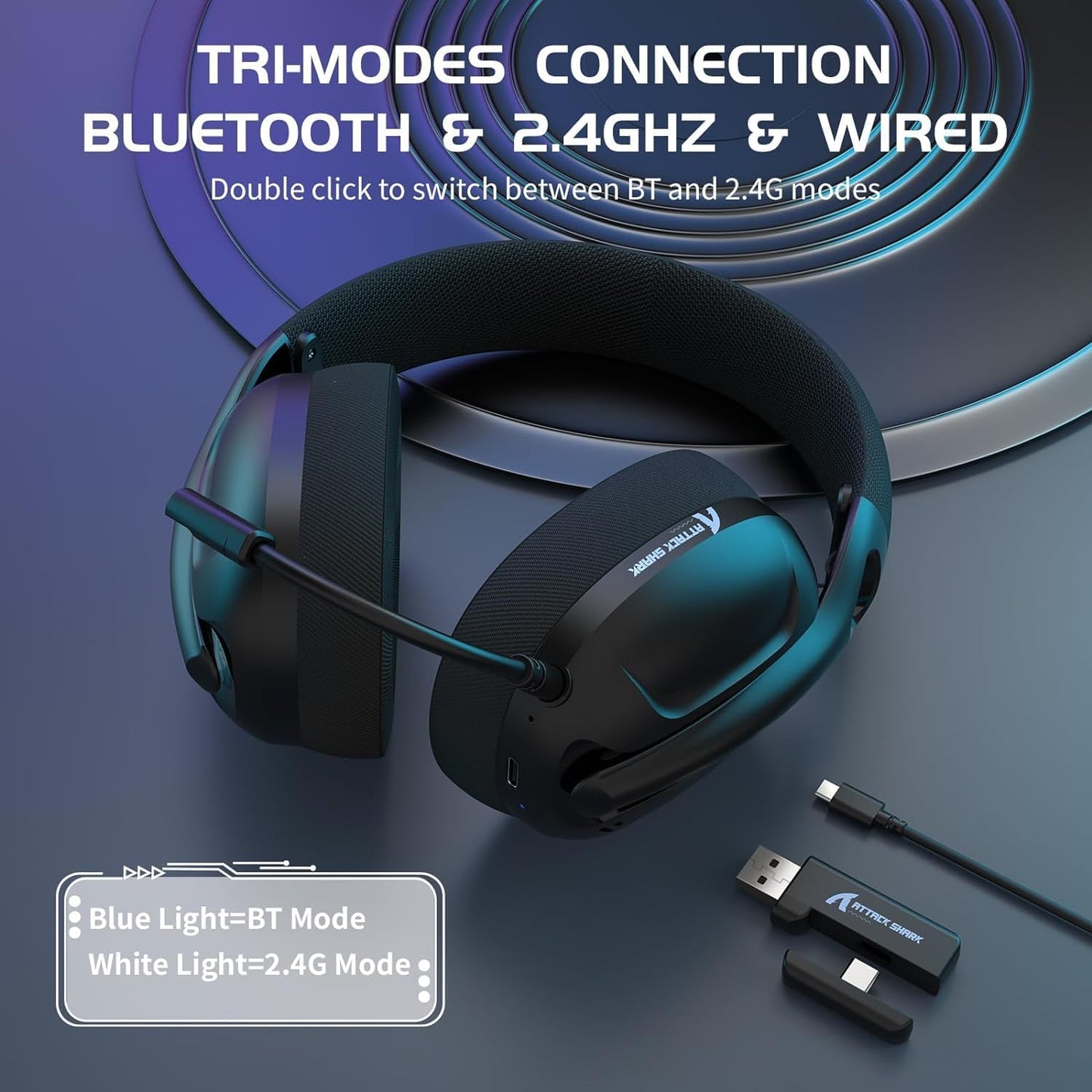 ZIYOU LANG L80 Wireless Gaming Headset Ultralight Over Ear with 2.4Ghz USB C&A Dongle/Bluetooth 5.3/3.5mm Wired Detachable Mic Stereo Sound 600mAh Battery for PC Mac PS4 PS5 Switch Win Gamer(White)