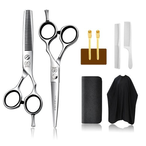 Fenice Peak 5.5'' Hair Cutting Scissors Set, Professional 440C Stainless Steel Barber Shears Kit with Cutting & Thinning Scissors, 9 PCS Hairdressing Tools for Men Women Salon Home Use