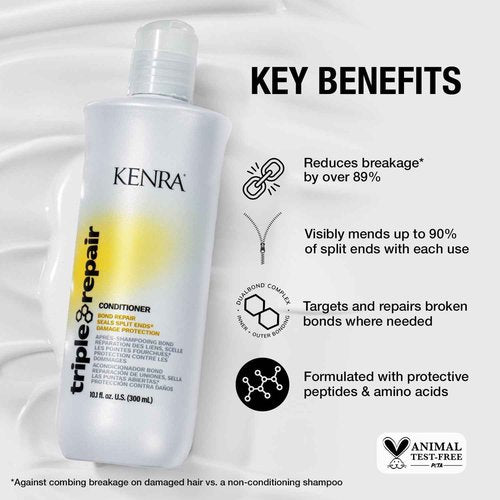 Kenra Triple Repair Shampoo/Conditioner Set | Targets & Repairs Weak or Broken Bonds | Split Ends | Damaged Hair | Bond Builder | Sulfate-Free | 33.8 fl. oz.