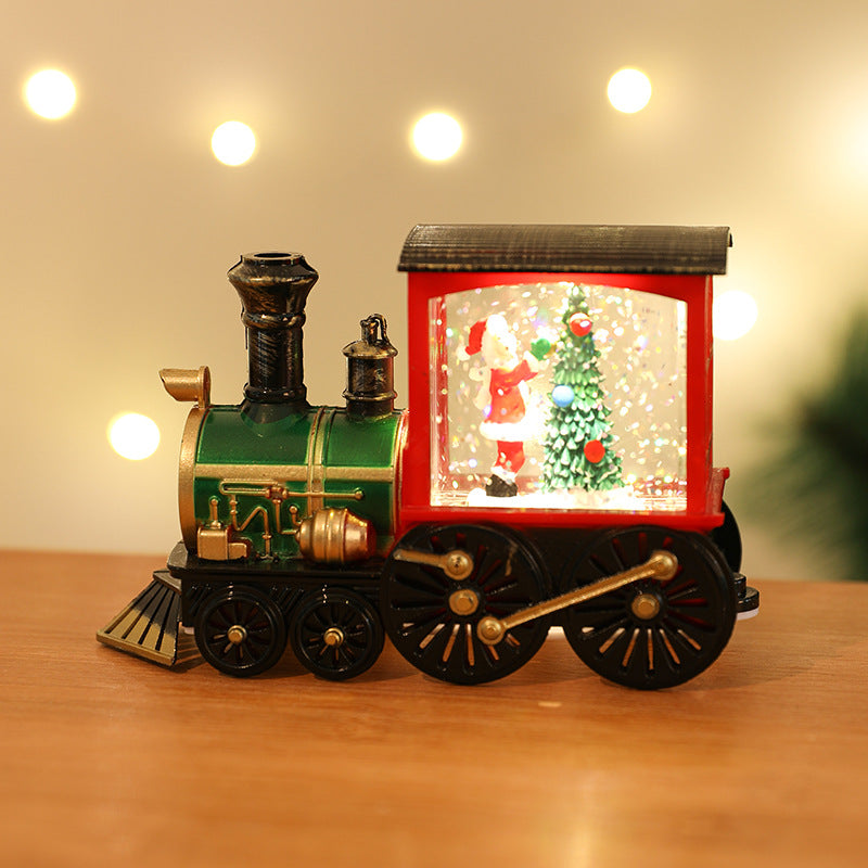 Christmas Santa Claus Water Injection Watering Brush LED Night Light Gold Train Decoration