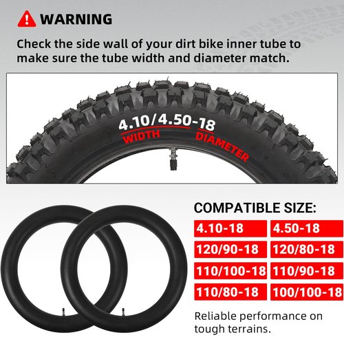 AR-PRO (2-Pack) 4.10/4.50-18" Heavy duty Dirt Bike Inner Tube with TR4 Straight Valve for 110/100-18,110/90-18,110/80-18,120/90-18,120/80-18,100/100-18 Motorycle Rear Tire