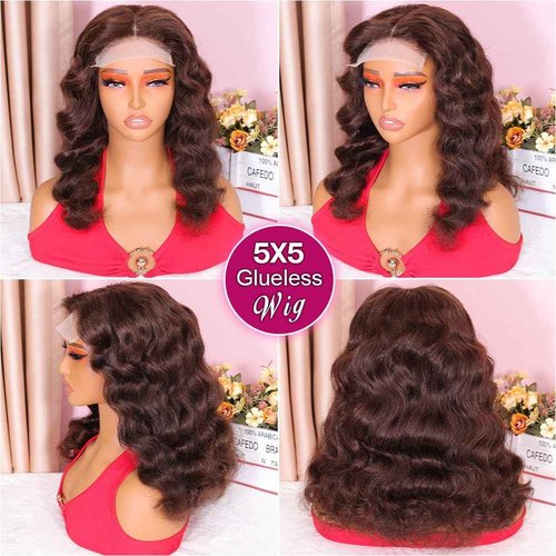 Ailwelia Chocolate Brown 5x5 Body Wave Bob Wig Human Hair Wear And Go Glueless Bob Wig Human Hair For Black Women 5x5 Hd Lace Closure Wigs 200 Density Bob Wig With Baby Hair 18 Inch