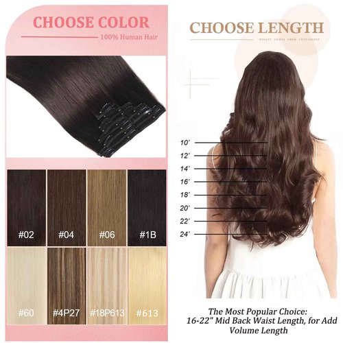 Clip in Hair Extensions Real Human Hair Clip in Extensions for Women Seamless Balayage Natural Black to Chestnut Brown Straight Remy 100% Human Clips ins Extension 8pcs Double Weft 18 inch 3.5oz/100g