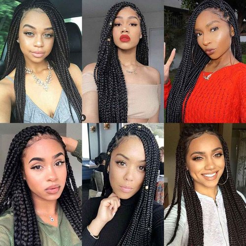 lounoke 13x8 Braided Lace Front Wigs for Black Women, 36 inch Knotless Box Braids Wigs with Baby Hair, Black Synthetic Medium Braided Wig