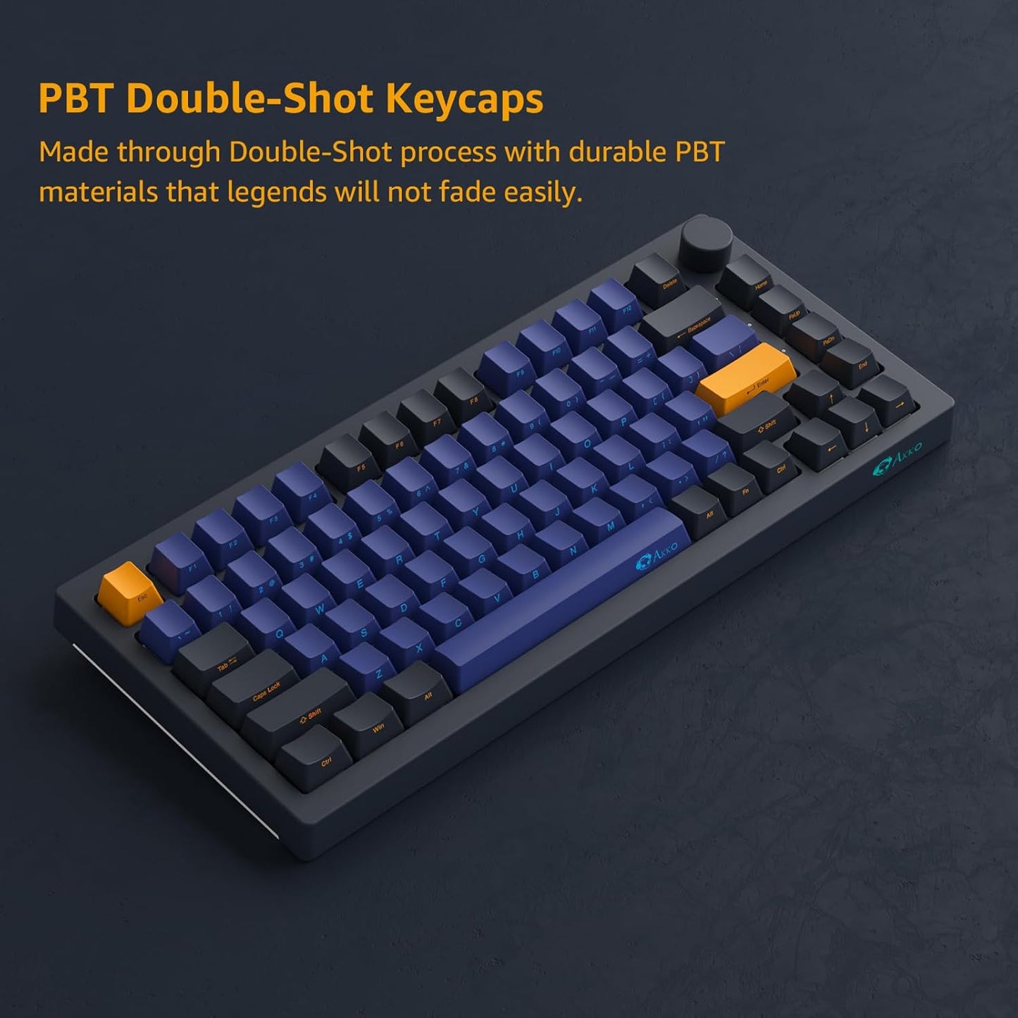 Akko 5075B Plus Mechanical Keyboard 75% Percent RGB Hot-swappable Creamy Keyboard with Knob, Black & Silver Theme with PBT Double Shot ASA Profile Keycaps V3 Creamy Yellow Pro Switch