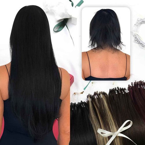 Moresoo 18inch+20inch Black Hair Extensions Real Human Hair Microbead Human Extensions 1g/s 50g/50s Invisible Micro Rings Hair Extensions