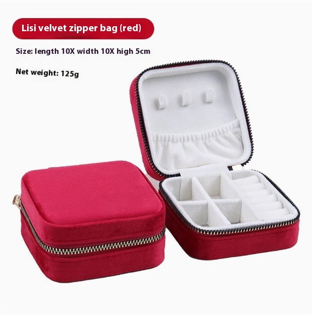 Portable Jewelry Box with Velvet Interior for Rings and Earrings