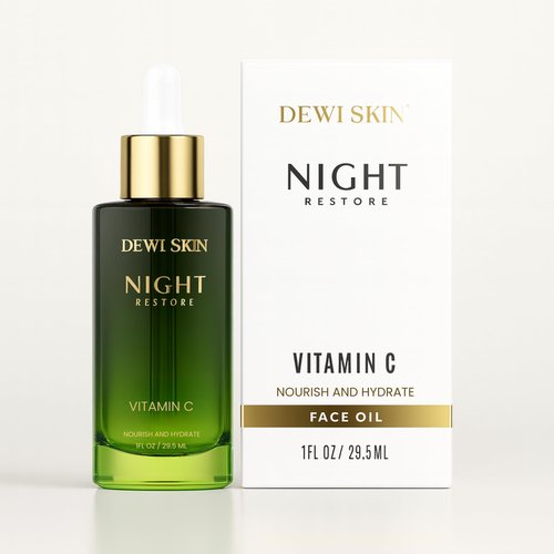 DEWI SKIN Vitamin C + Squalane Night Facial Oil – Hydrating - Nourishing Botanical Blend with Rosehip, Marula, Camellia & Bakuchiol for Soft, Glowing Skin