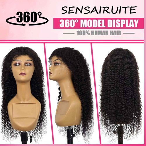 SENSAIRUITE 28 Inch Glueless Wigs Human Hair Pre Plucked Pre Cut 13x4 HD 180% Density Curly Human Hair Wig Wear and Go Glueless Wig Deep Wave Lace Front Wigs Human Hair Frontal Wigs for Women