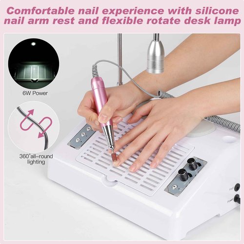 Biutee Nail Dust Collector 5 in 1 80W Nail Vacuum Dust Collector Extractor Professional 30000rpm Electric Nail Drill Machine with 48W/96W UV LED Nail Lamp Nail Art Tool With LED Light