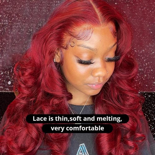 MUPRETTY 99J Burgundy Lace Front Wigs Human Hair Bleached Knots Body Wave Lace Front wig 13x4x1 T Part Lace Wig Human Hair 180% Density Glueless Wigs Human Hair Pre Plucked Natural Hairline (22Inch)