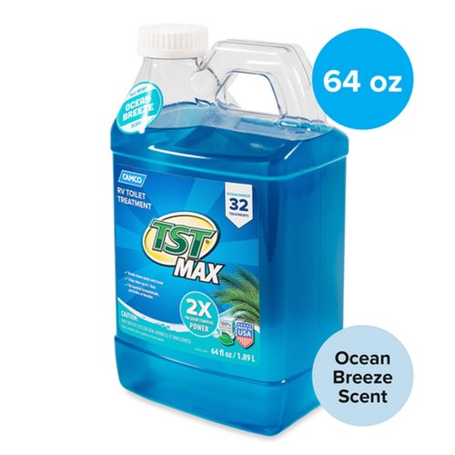 Camco TST MAX RV Toilet Treatment 64 oz. - Control Unwanted RV Sewer Odors & Break Down Waste and RV Toilet Paper - Biodegradable Septic Safe Formula - Ocean Breeze Scent (41612)
