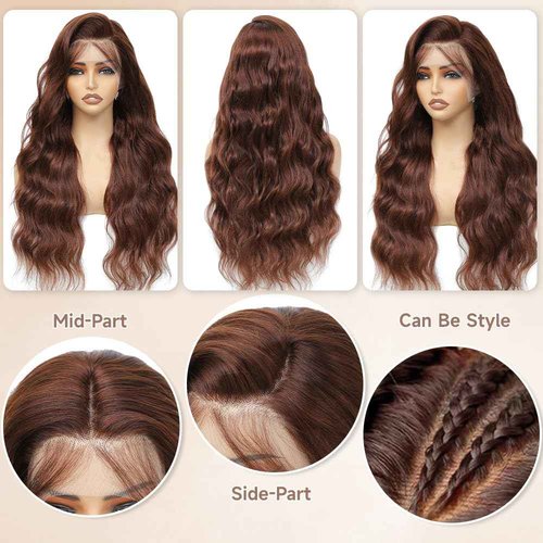 JINNOO Chocolate Brown Lace Front Wig 200 Density Brown Lace Front Wigs Human Hair Pre Plucked Brown Wig Human Hair 13x4 HD Lace Frontal Wigs 30 Inch