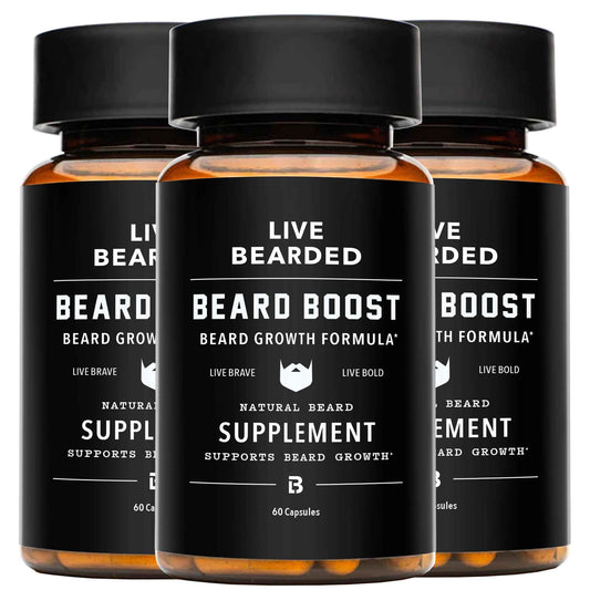 Live Bearded Beard Boost - Beard Growth Vitamins for Men with Biotin, Collagen, Silica, Fo-Ti Root - Facial Hair Growth for Men, Made in The USA | 90-Day Supply