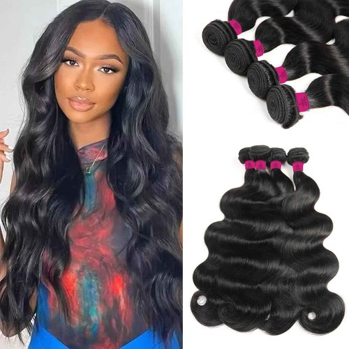 12A Human Hair Bundles with Closure Frontal 18 18 18 18 Body Wave 4 Bundles - Brazilian Quick Weave Hair Extension Real Human Hair for Daily Use