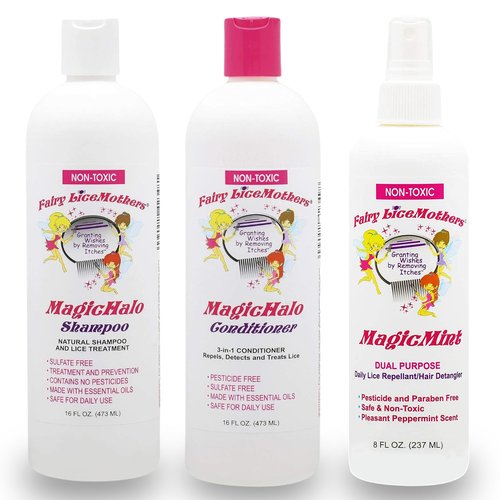 Fairy LiceMothers - 16 oz MagicHalo Shampoo, Conditioner, 8 oz Hair Spray Lice Treatment Kit
