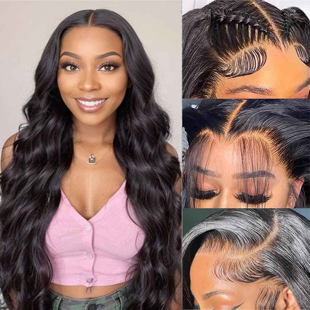 Pinketer 13x4 Body Wave Lace Front Wigs Human Hair 180% Density Brazilian Virgin Human Hair Wigs with Baby Hair Curly Wigs for Black Women Natural Color (Body Wave Wig, 18in)