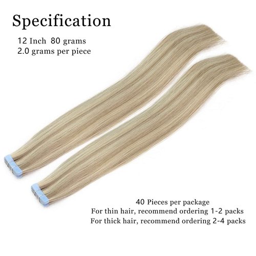 VADES Invisible Tape In Hair Extensions Remy Human Hair Highlights Double Sided Tape In Hair Extensions Human Hair 12 Inch 40 Pieces 80 Grams Straight Seamless Skin Weft Extensions