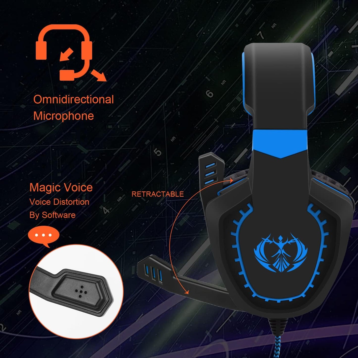 Anivia AH28 Over Ear Headphones Wired Stereo Computer Headsets Gaming Headset with Mic, Bass with Volume Control, Noise Isolating for Multi-Platforms