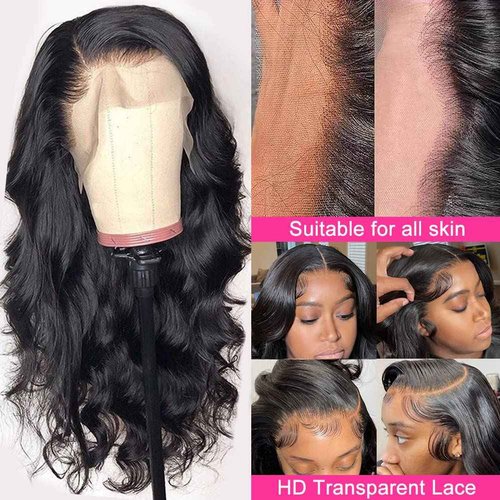 GOMOST Body Wave Lace Front Wigs Human Hair 13x4 HD Transparent Lace Front Wigs Human Hair Pre Plucked with Baby Hair 180% Density Glueless Wigs Human Hair for Women Natural Black 26Inch,1.0 Count