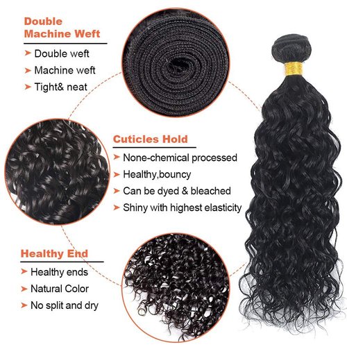 Water Wave Bundles Human Hair #1B Water Wave Bundles 20 22 24 inch Human Hair Bundle Natural Black Color