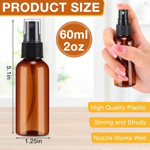 Zhehao 200 Pcs Small Spray Bottle Bulk 2 oz Plastic Mist Spray Bottles for Essential Oils Fine Mist Sprayer Reusable Refillable Portable Travel Containers for Perfume Cleaning Samples(Amber)