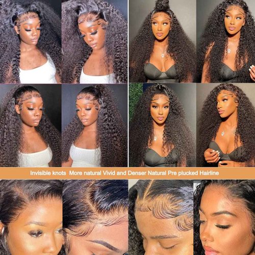 Ladoux 13x6 Kinky Curly Lace Front Wigs for Women Afro Kinky Curly Glueless Human Hair Wigs 180% Density Pre Plucked With Baby Hair HD Transparent 14Inch Kinky Curly Wigs