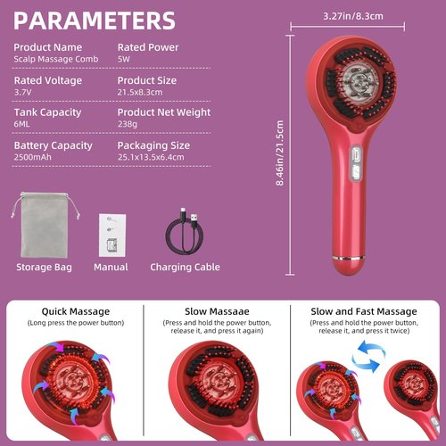 hair growth brush stimulator，hair oil massager scalp oil brush IPX5 proof Electric Scalp Massager，3 Massage Modes